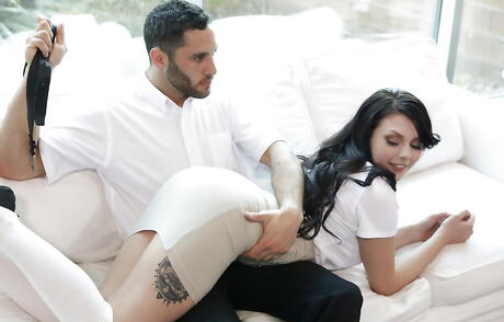 Rangy american dark hair young Megan Sage in hot underwear in hot sex scene 