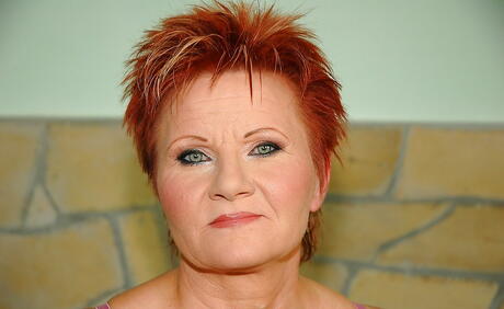 Sexy older Magdolna in sexy underwear unveiling tiny tits and hairy pussy 